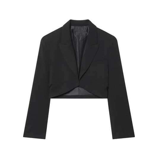 Women's with shoulder pads short pleated Blazer Coat