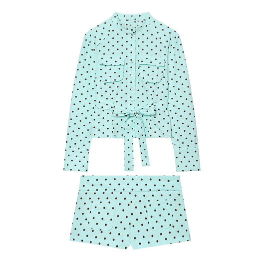 suit Women's 2 pieces polka dot pocket mini shorts+shirt style Coat