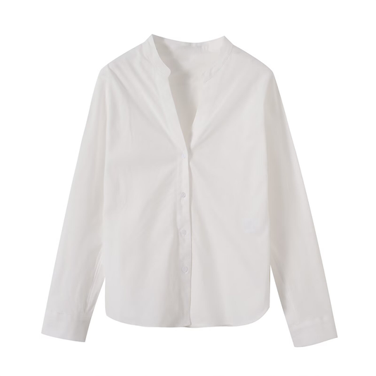 Women's linen blended stand collar shirt