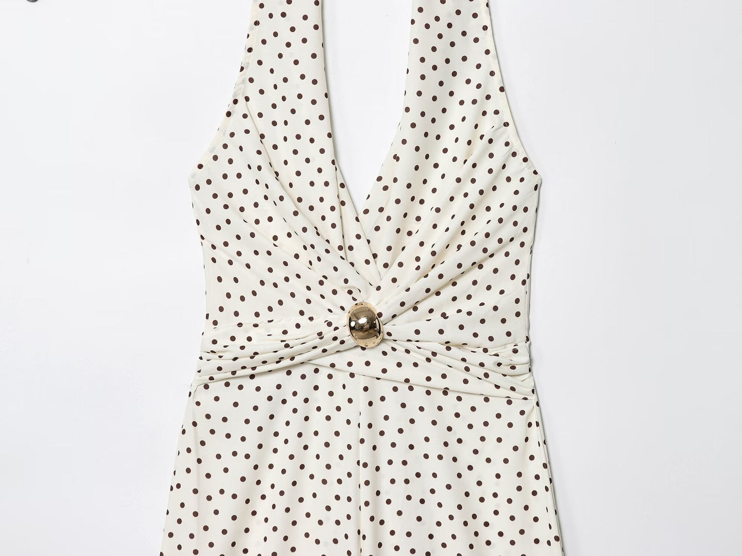 Women's 2025 Fashion Wave Point Hanging Neck Collar jumpsuit