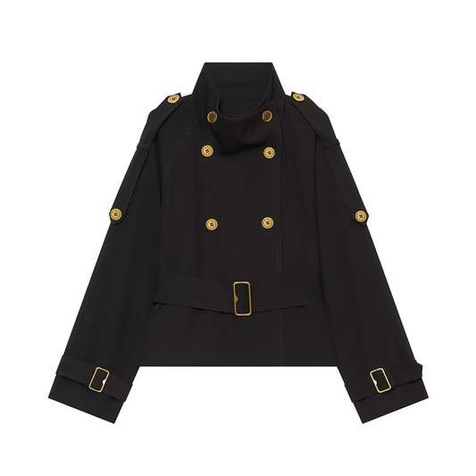 Women's With Belt stand collar windbreaker Coat