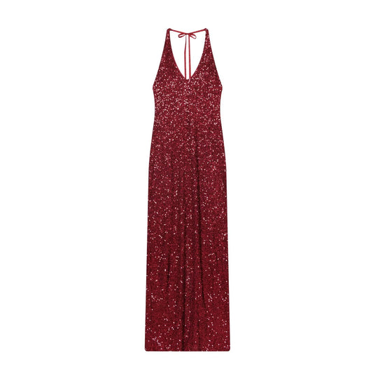Women's pearl decoration hanging neck MIDI dress