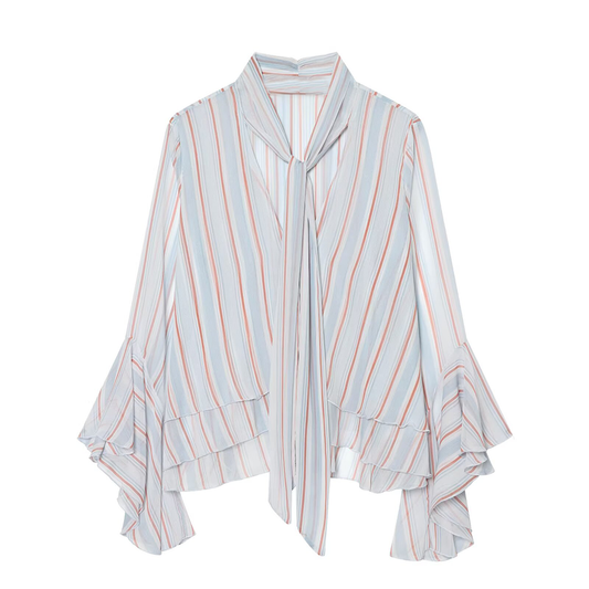 Women's striped ruffle edge ribbon top