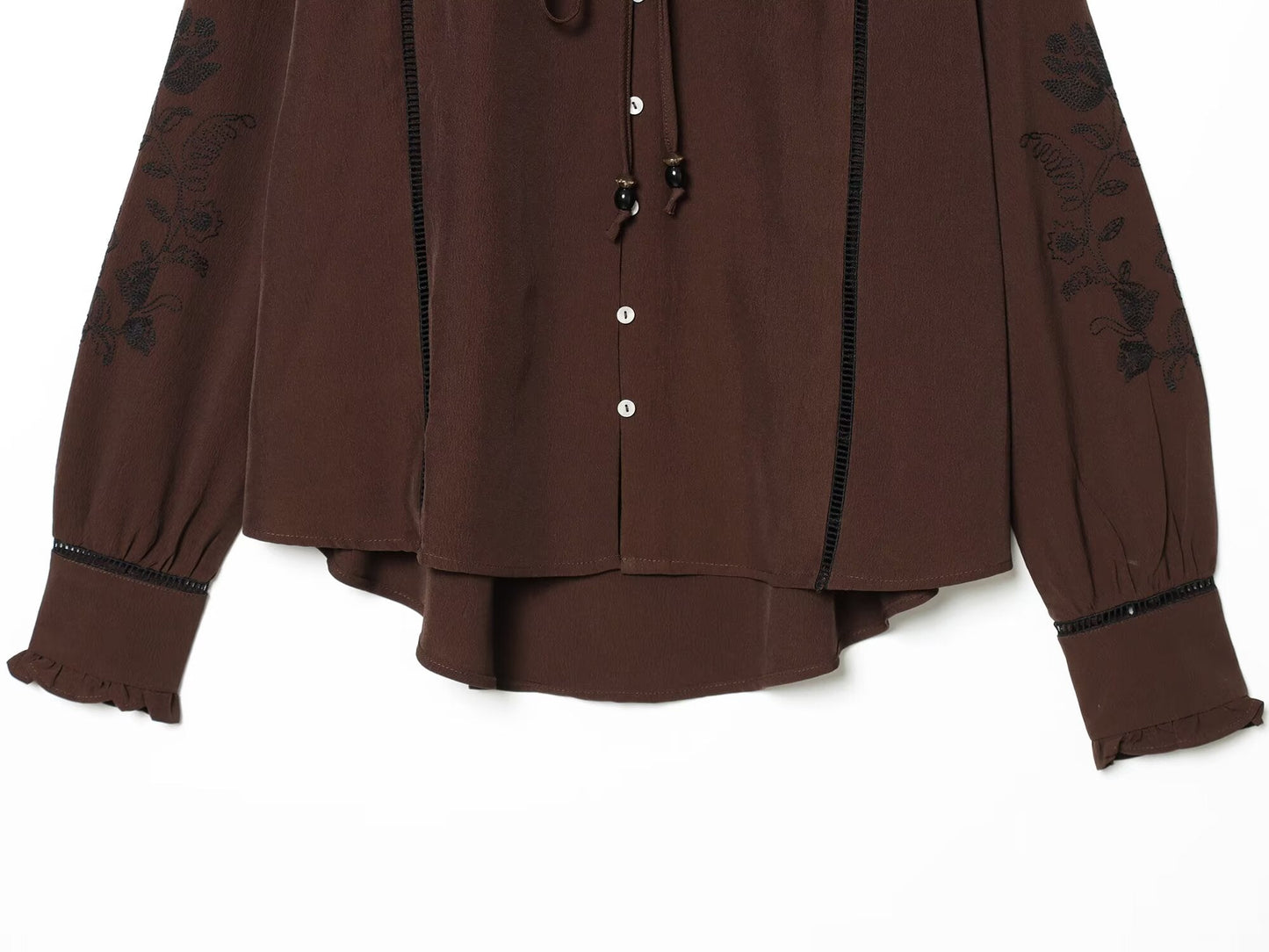 suit Women's 2 pieces lace up decorative embroidered shirt+pants