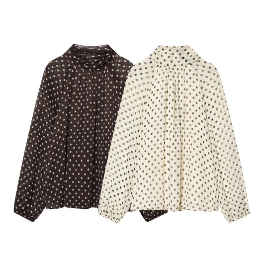 Women's bow decoration polka dot shirt