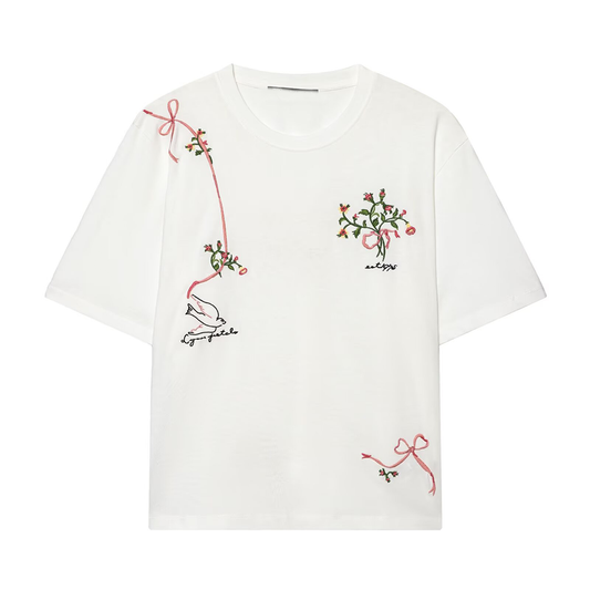 Women's Comfortable O Neck Embroidered Flower T-shirt