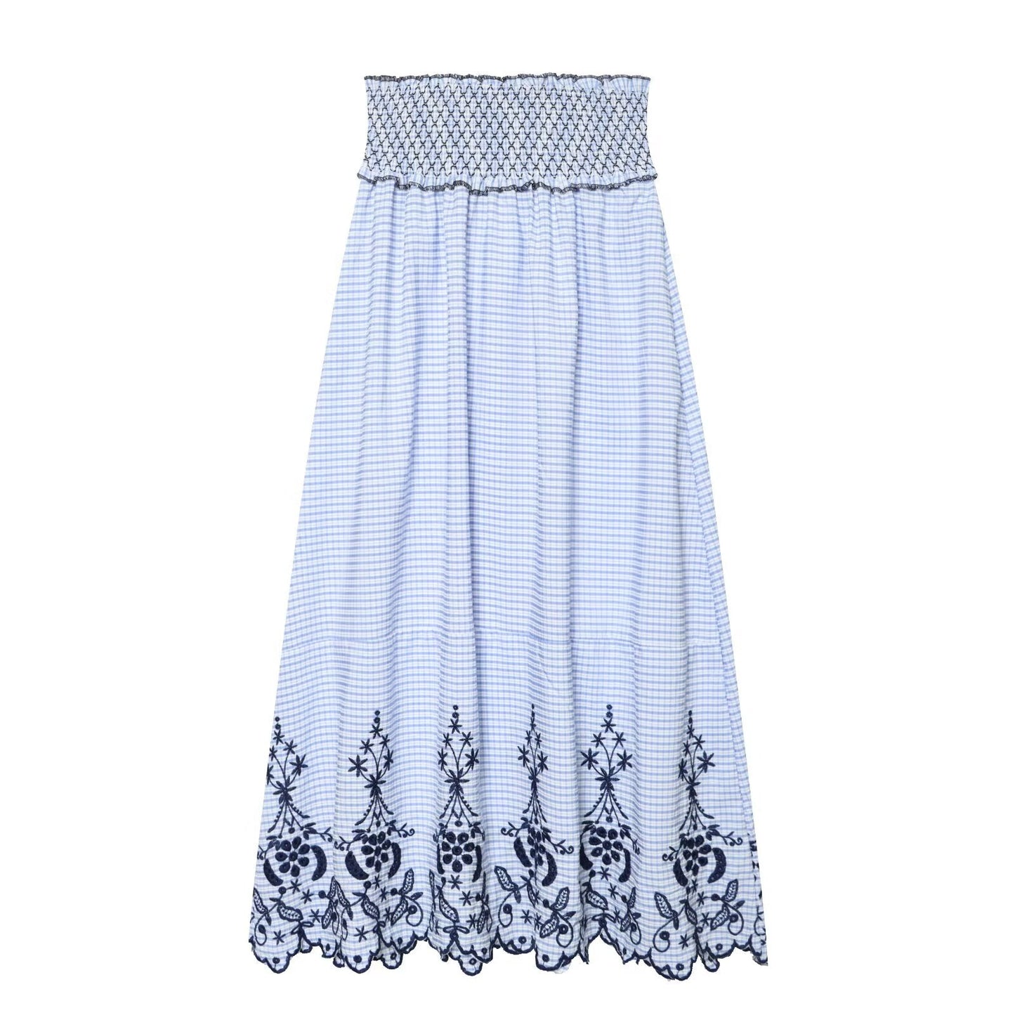 suit Women's 2 pieces embroidered checkered MIDI skirt + tops