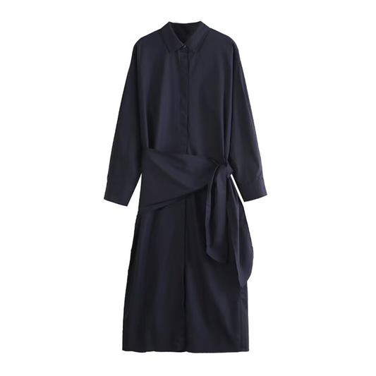 Women's waist-tied belted shirt-style midi dress