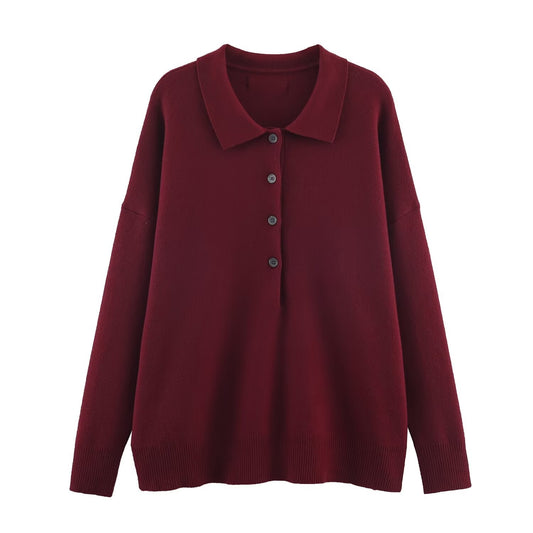 Women's loose versatile polo shirt collar knit sweater