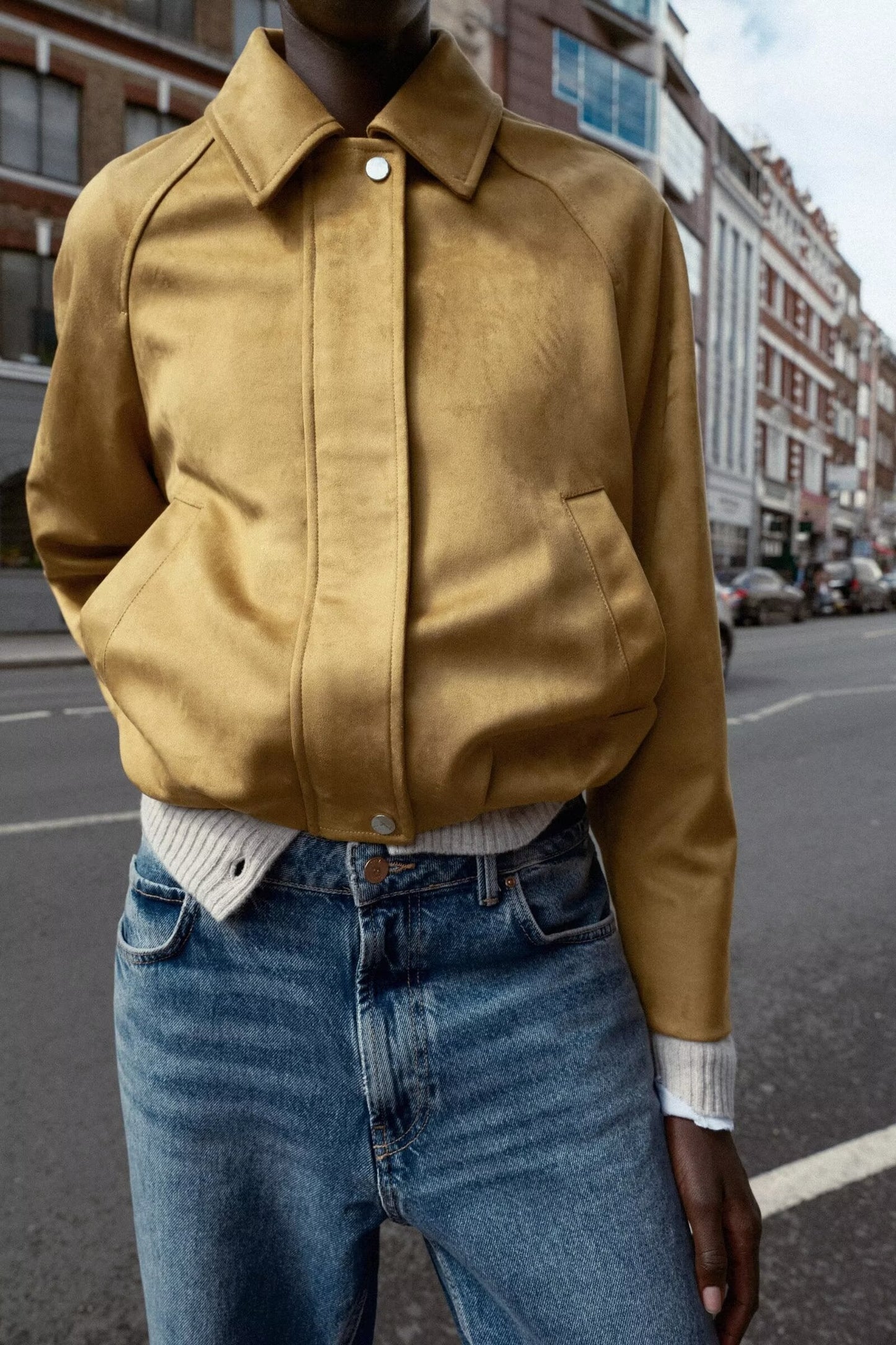 Women's new fashion suede effect short flight jacket Coat