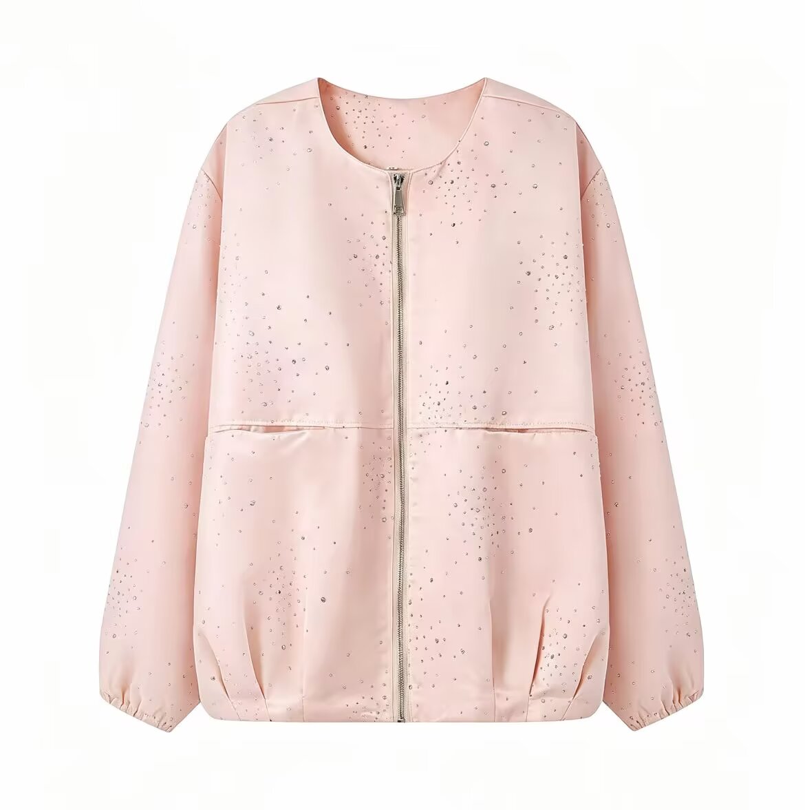 Women's bright diamond fabric O Neck jacket Coat