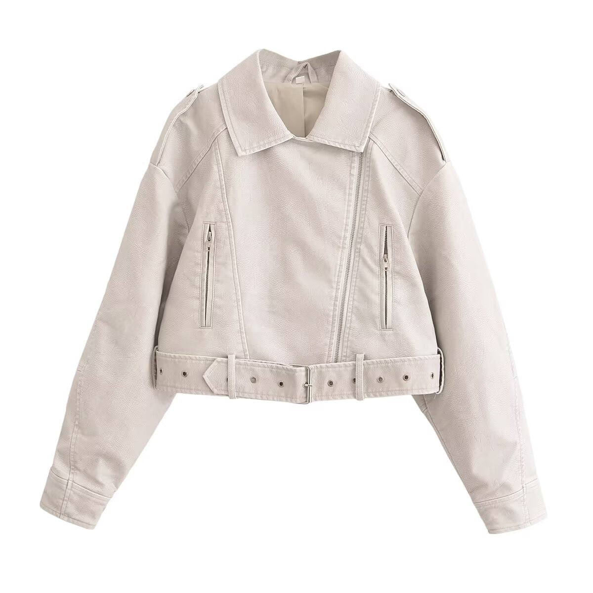 Women's with Belt short Faux Leather jacket Coat