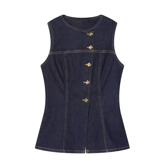 Women's slim single breasted denim vest