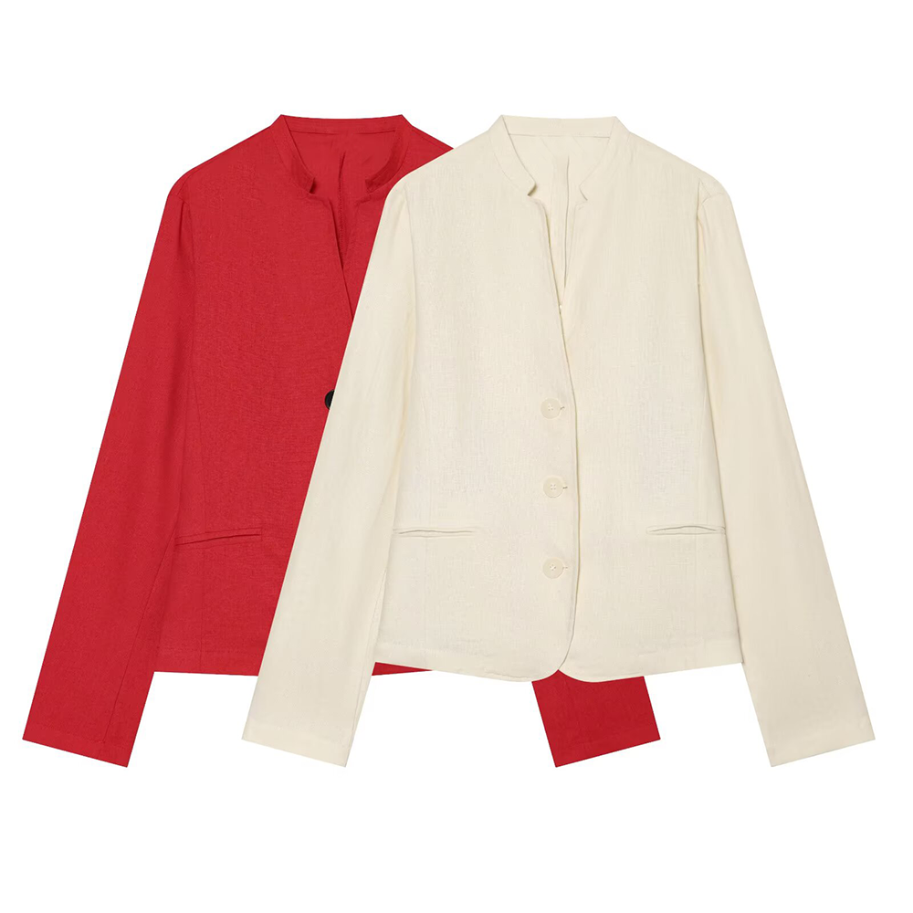 Women's casual linen blend Blazer Coat