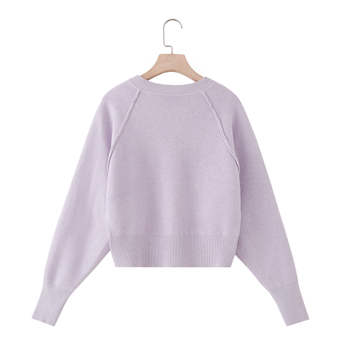 Women's short O Neck long sleeved knitted Coat