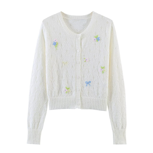 Women's floral embroidery hollowed out knitted cardigan