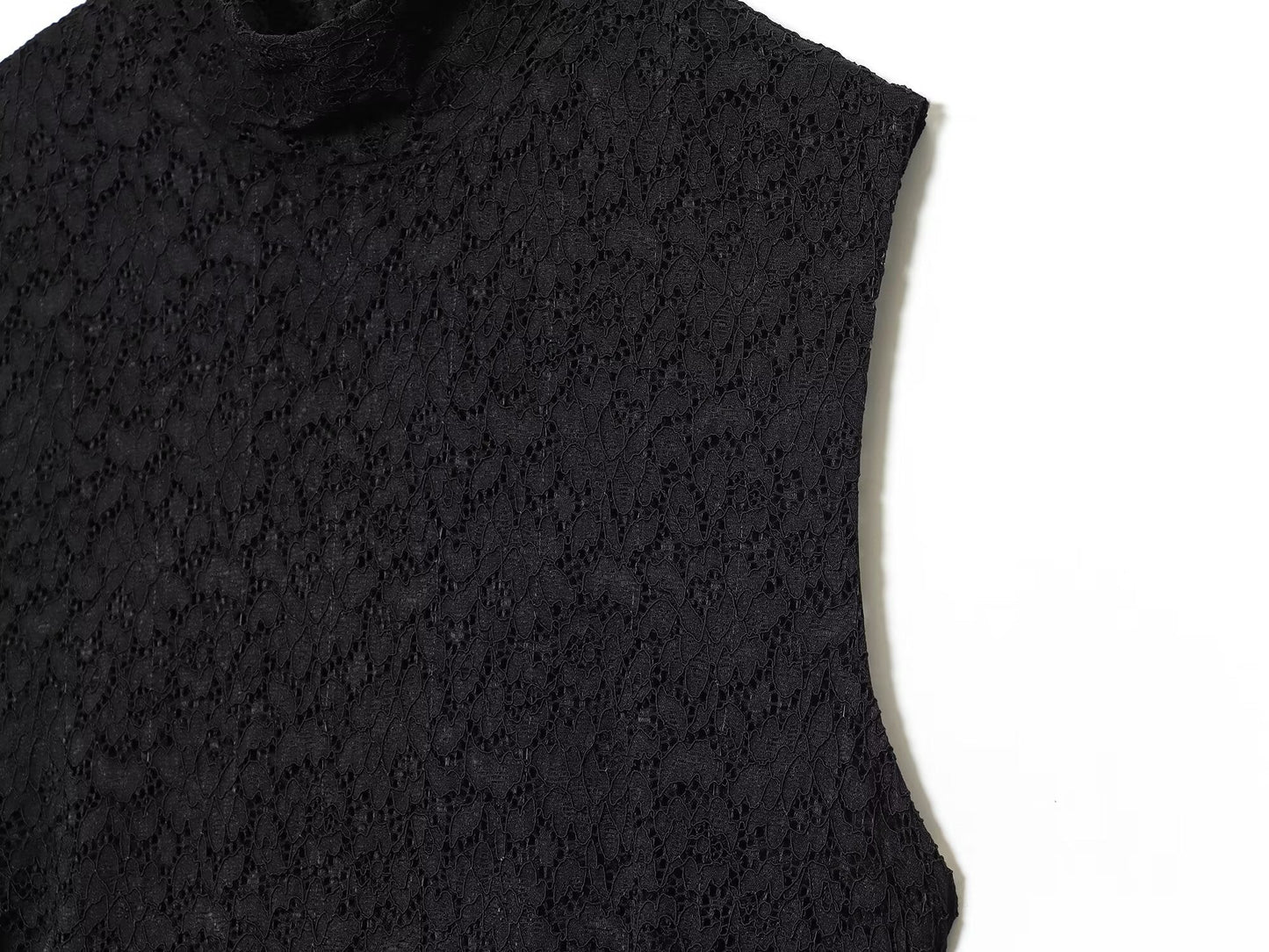 Women's new fluffy hem sleeveless patchwork lace mini dress