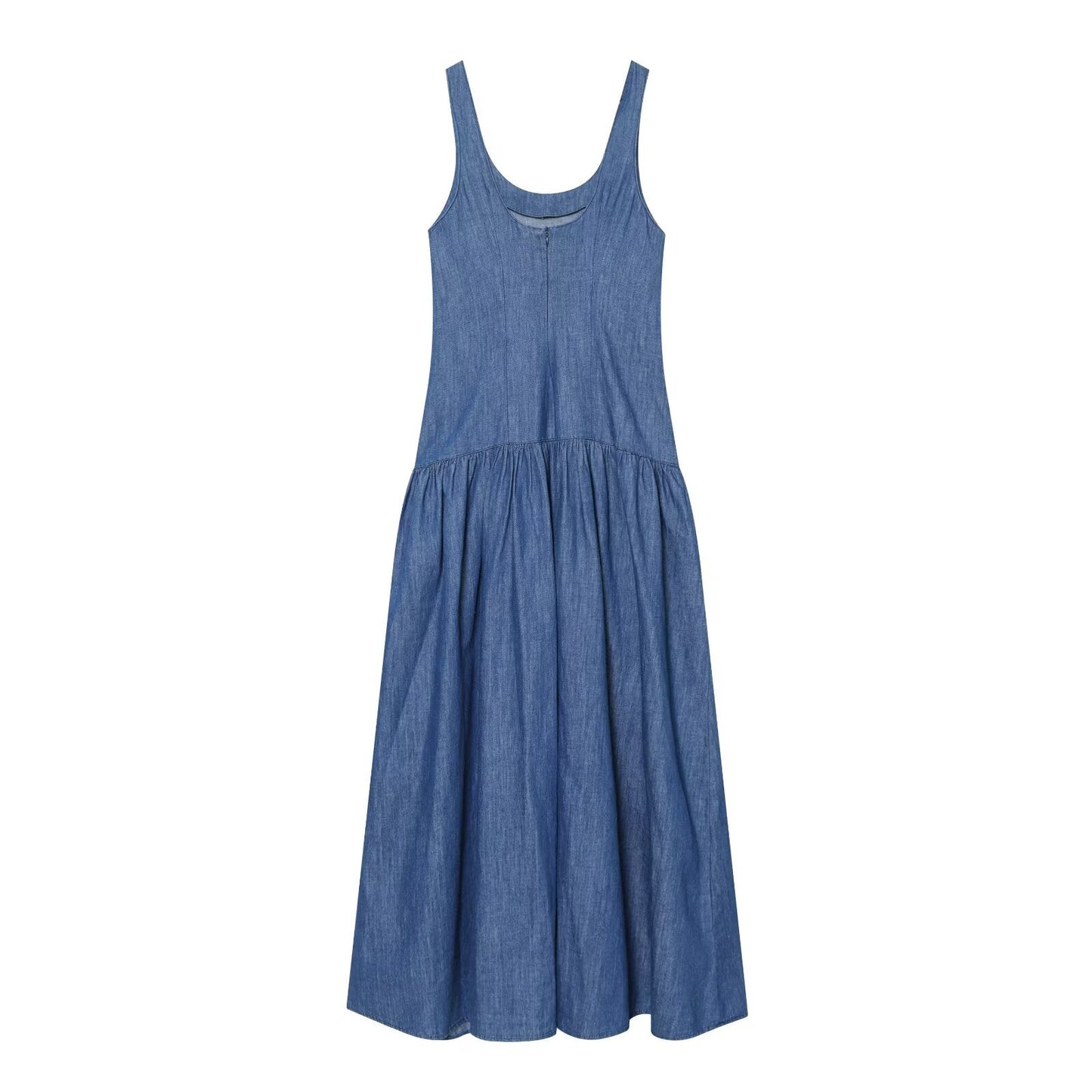 Women's cape style hem sleeveless denim dress