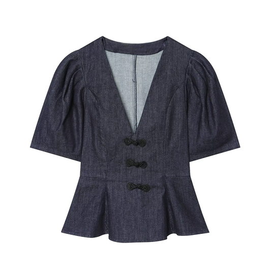 Women's short skirt style hem V-neck top