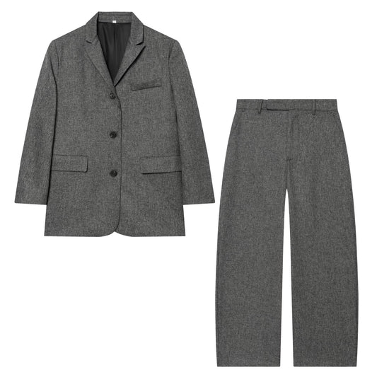 suit Women's 2 pieces loose linen blended straight Blazer Coat+Pants