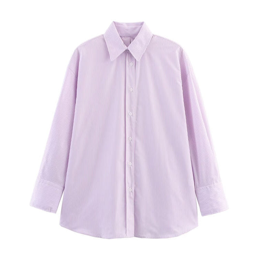 Women's new fashion back bow decoration poplin striped shirt