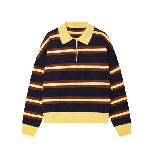 Women's casual striped knitted polo shirt