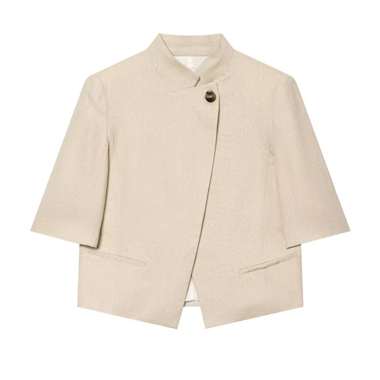 Women's short sleeved linen blend Blazer Coat