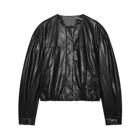 Women's balloon shaped Faux Leather jacket Coat