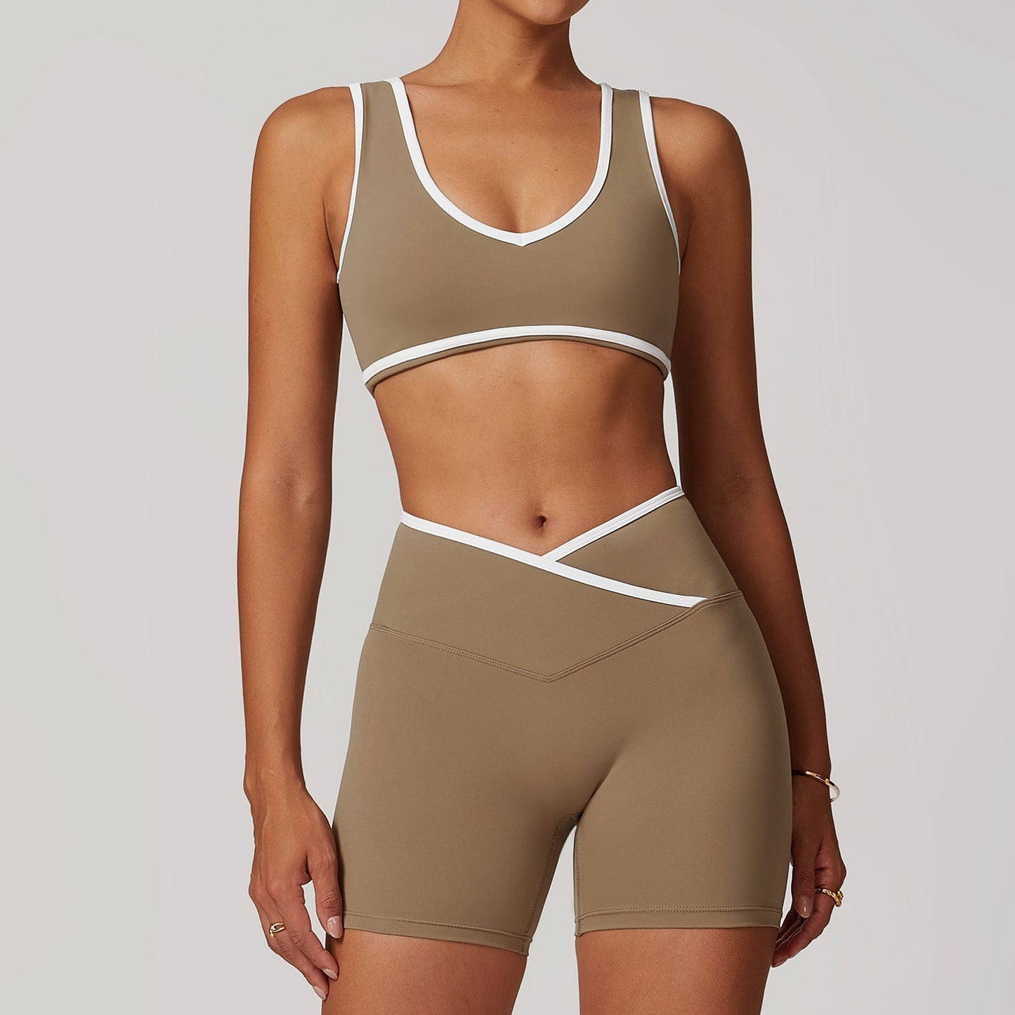 Women's New Cross-waist Sports Suit Female Contrast Backless Tight Nude Yoga Suit Running Fitness Yoga Suit