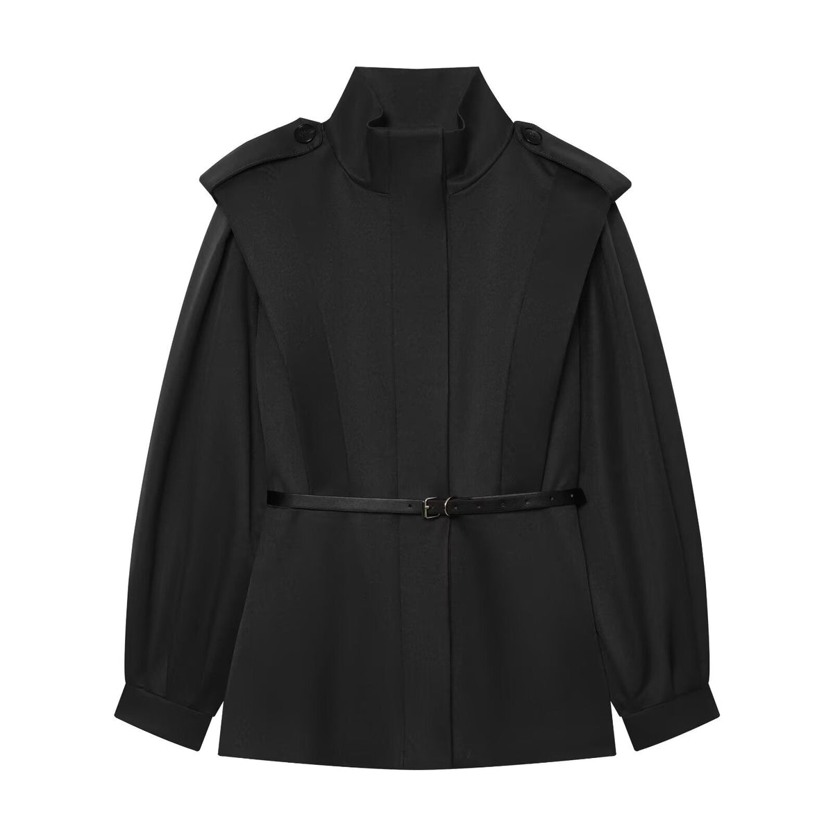 Women's With Belt slim stand collar windbreaker Coat
