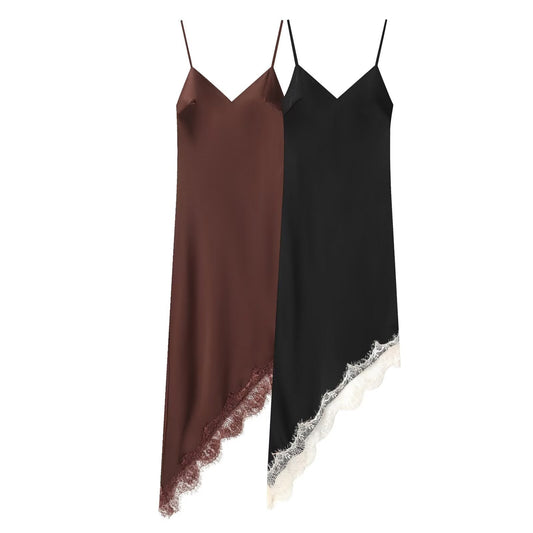 Women's lace satin textured suspender dress