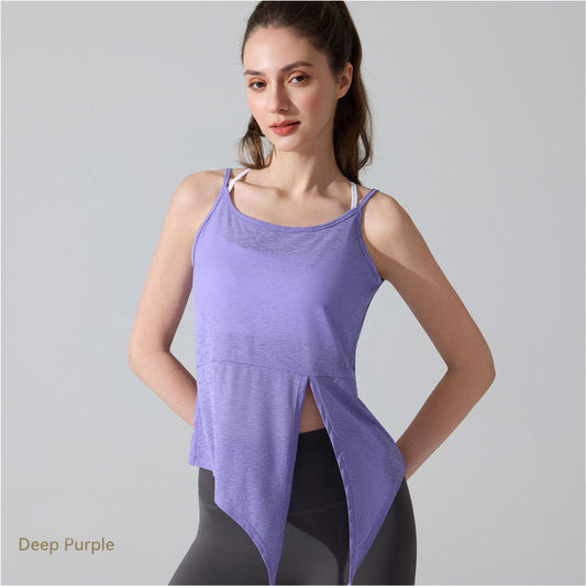 2026 women's new yoga blouse sweat-absorbent breathable split sports camisole