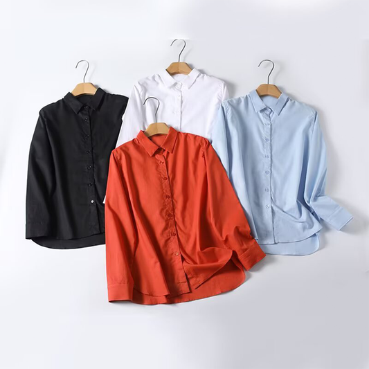 Women's casual linen blended Lapel shirt