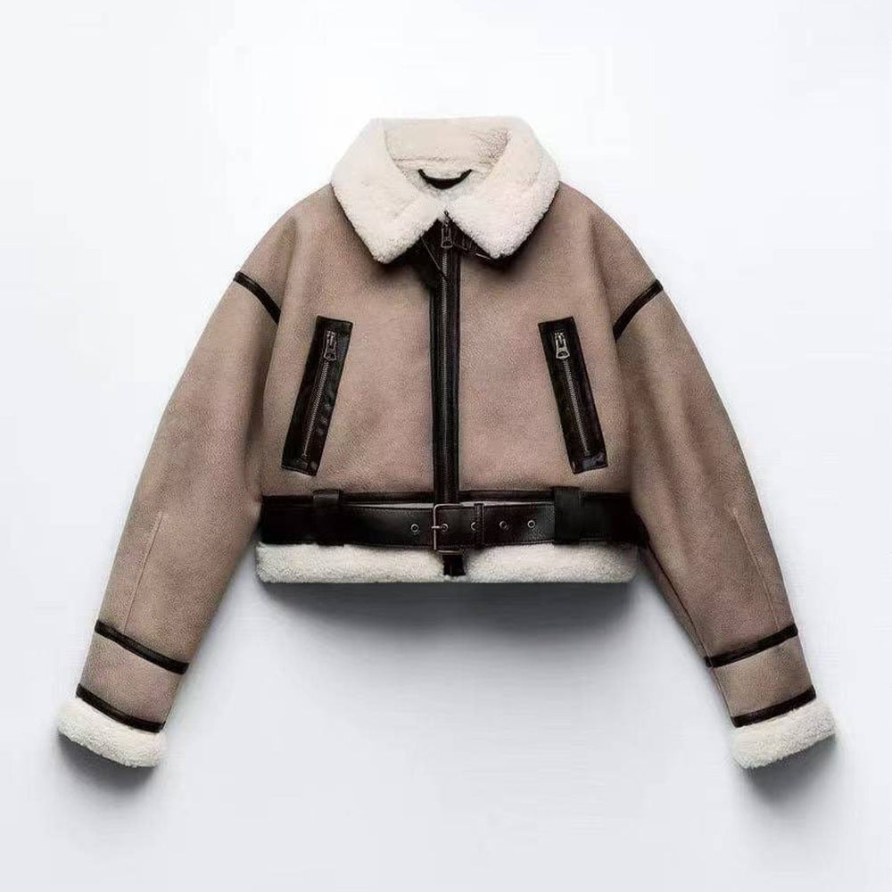 Women's new autumn and winter fur zipper short coat