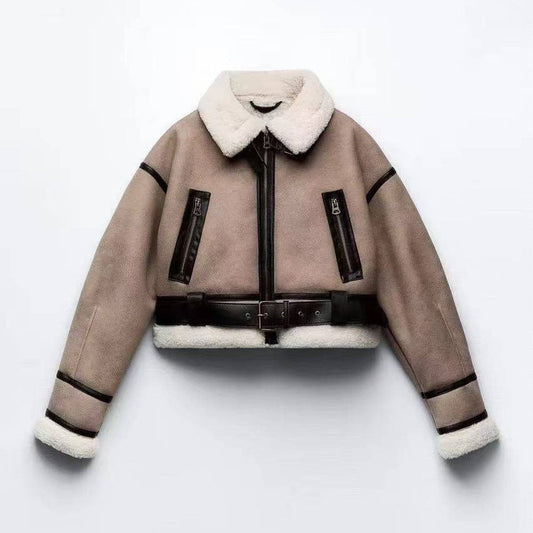 Women's new autumn and winter fur zipper short coat