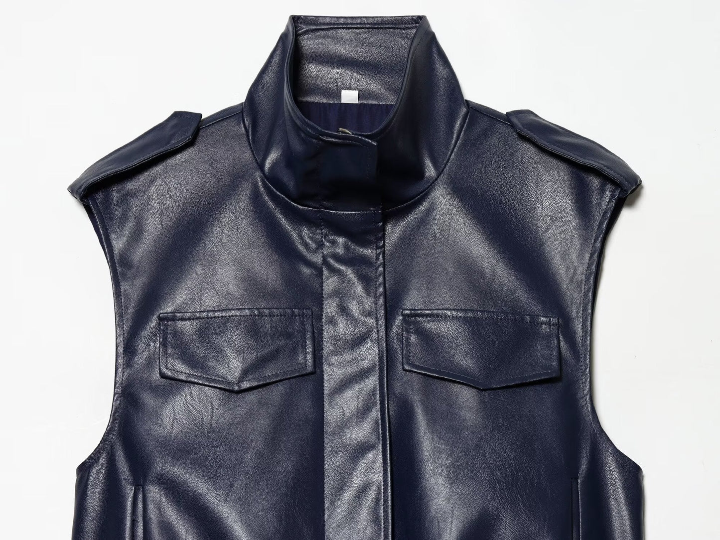 suit Women's 2 pieces leather effect sleeveless stand collar top+Skirts
