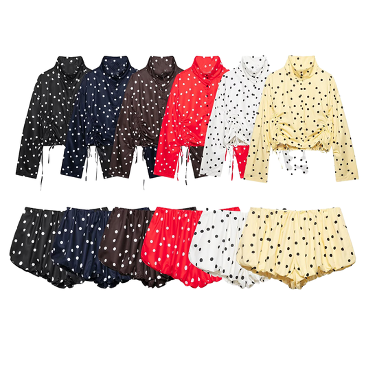 suit Women's 2 pieces pleated decorative polka dot coat+shorts