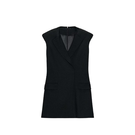 Women's with shoulder pads sleeveless lapel mini dress