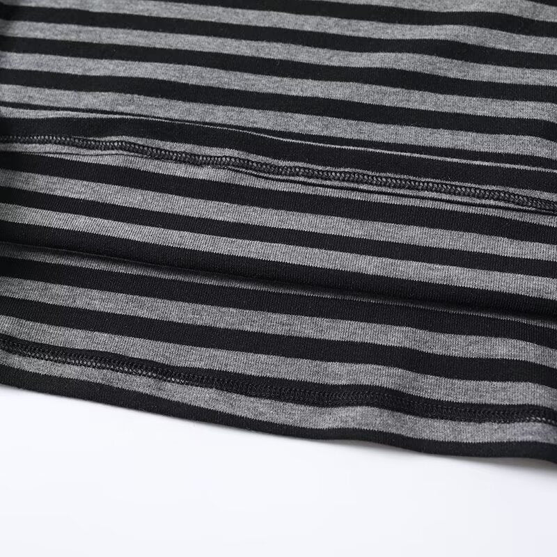 Women's New Fashion Interior style Long Sleeve Striped Flat Neck T-shirt