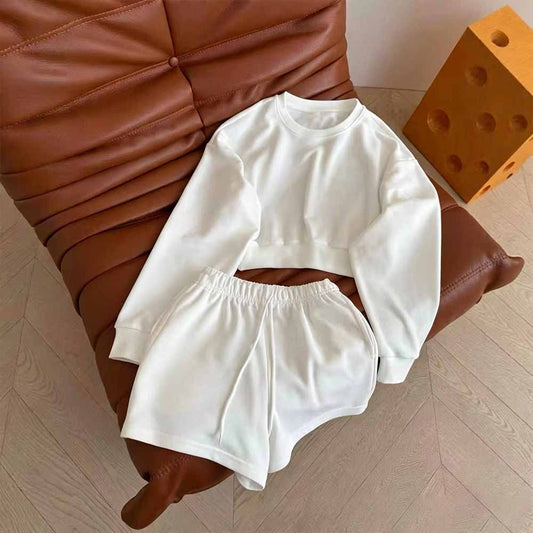 2026 new fashion round neck short sweater+elastic waist shorts sports suit