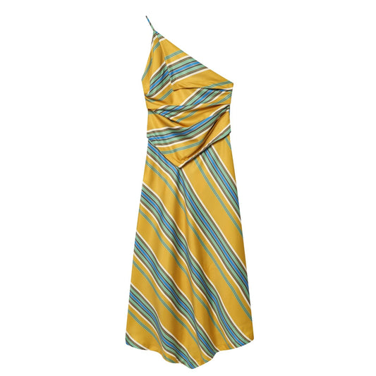 Women's asymmetrical striped suspender MIDI dress
