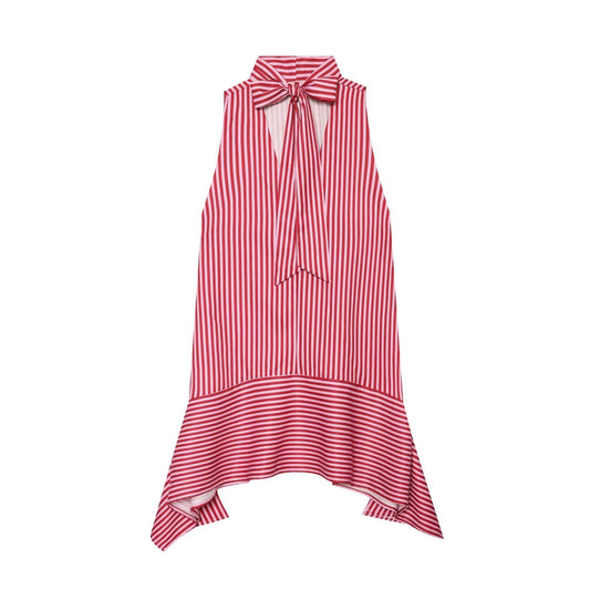 Women's bow decoration asymmetrical striped top