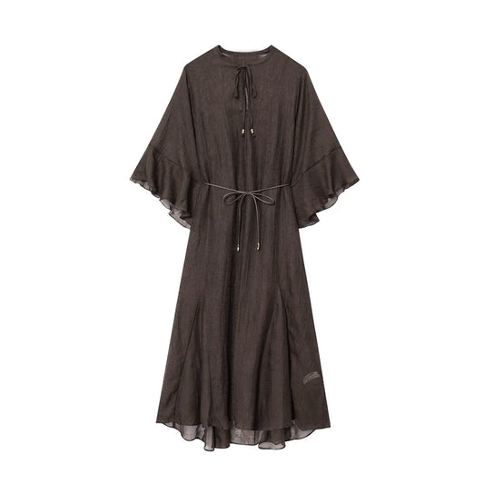 Women's new fashion with Belt loose semi transparent MIDI dress