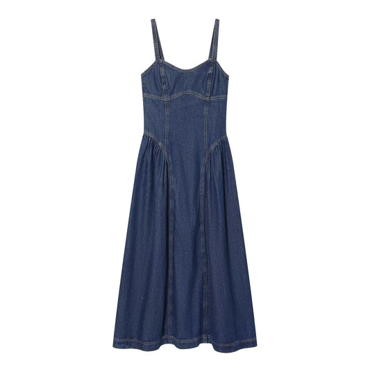 Women's flared skirt hem vacation style denim dress