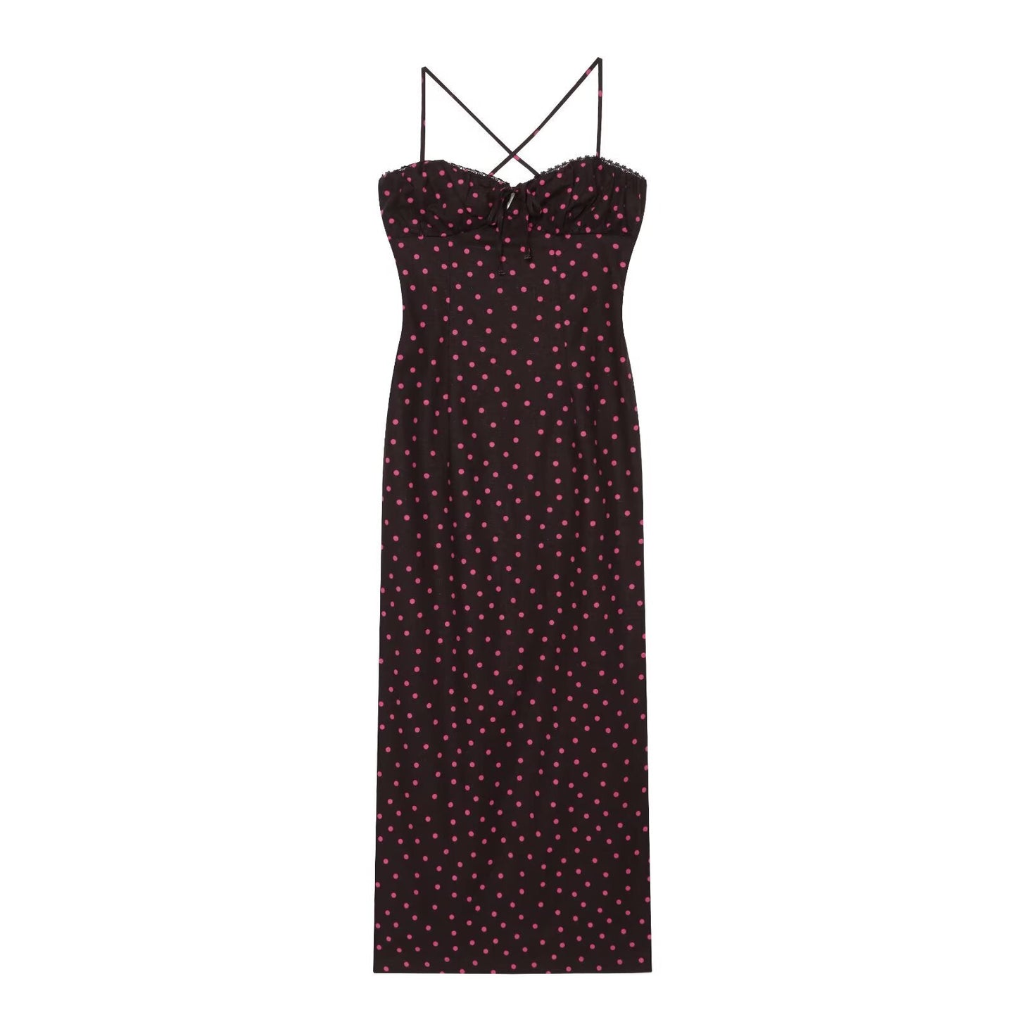 Women's polka dot suspender MIDI dress