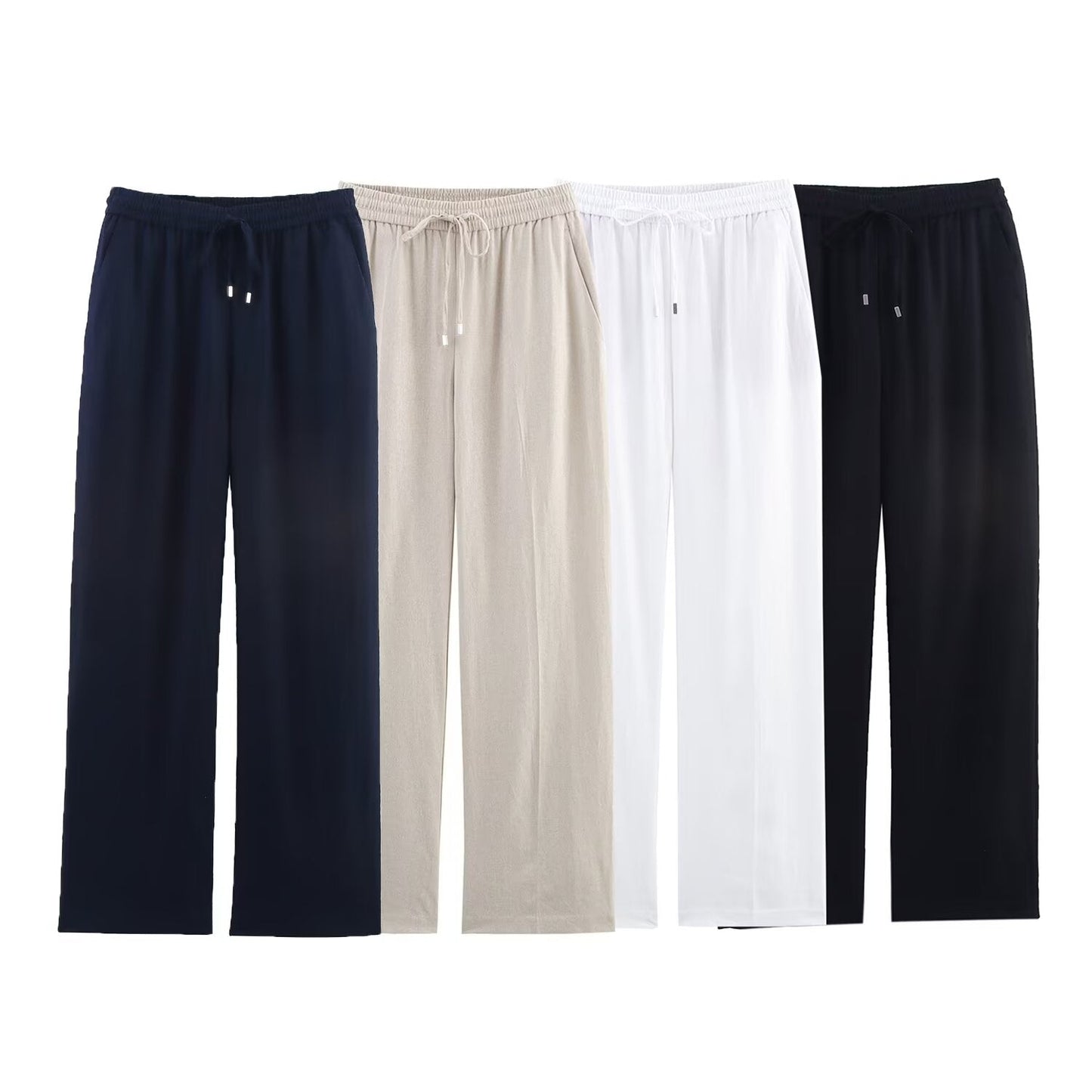 Women's' new fashion loose elastic waist casual linen blended straight leg pants
