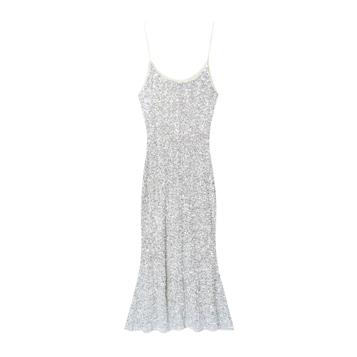 Women's New Fashion Bead Decoration Underwear Style suspender Midi Dress
