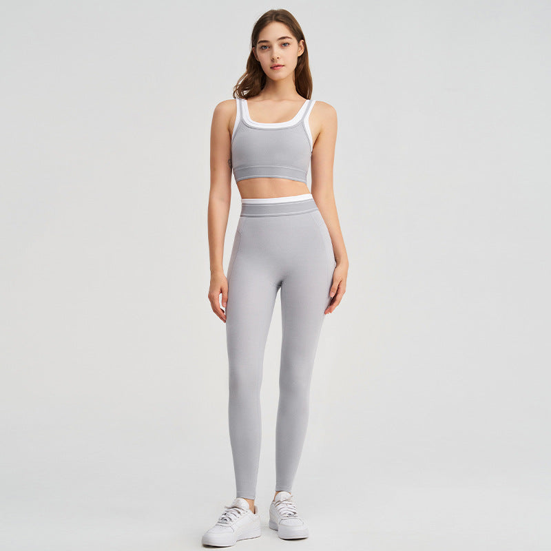 Women's new contrast hip pants running sports bra yoga suit