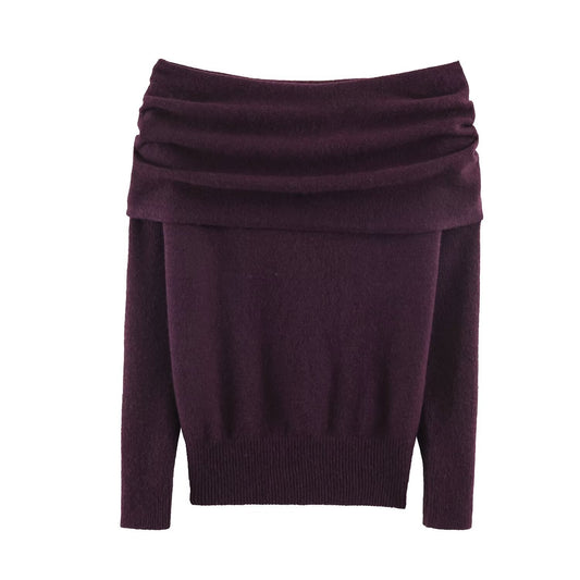 Women's long sleeved off shoulder knitted sweater