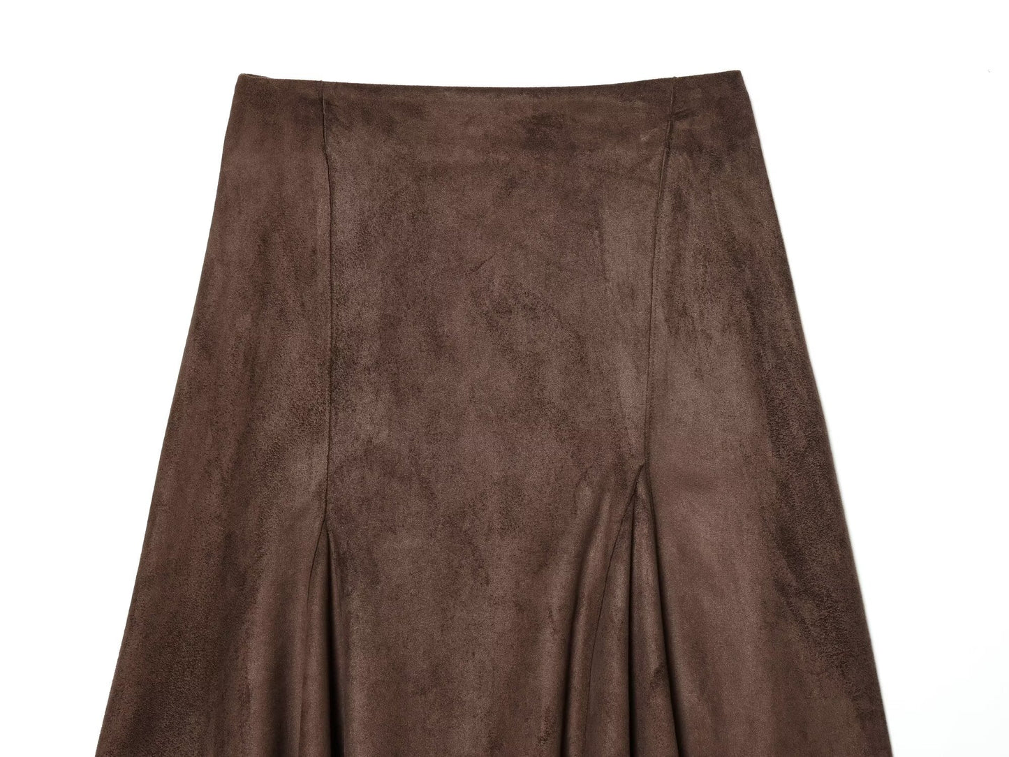 Women's asymmetrical suede effect MIDI skirt